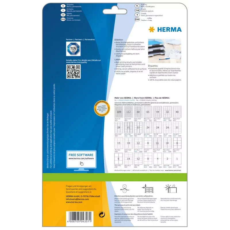 Lipnių etikečių lapai HERMA Labels Premium A4 48,5x25,4 mm