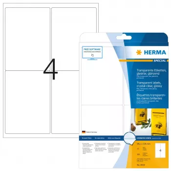 Lipnūs etikečių lapai HERMA Labels skaidrūs kristaliniai A4 99,1x139 mm