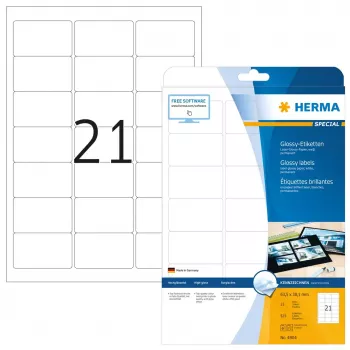 Lipnūs etikečių lapai HERMA Labels A4 63,5x38,1 mm balto blizgaus popieriaus 525 vnt.