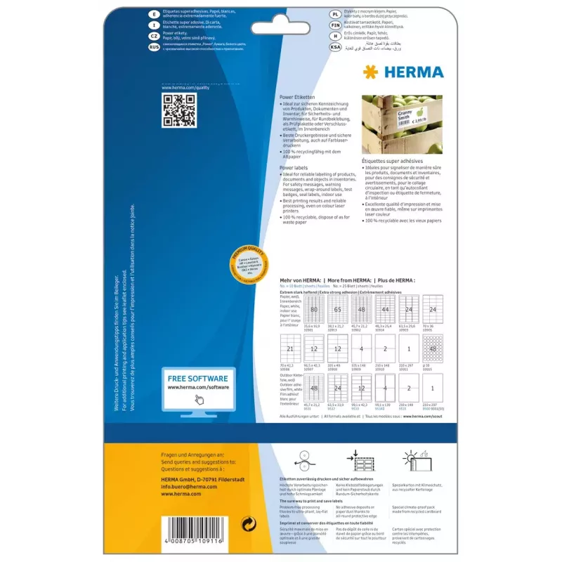 Lipni etiketė spausdintuvui HERMA Labels A4 210x297 mm balta ypač stiprus sukibimas matinis popierius 25 vnt.