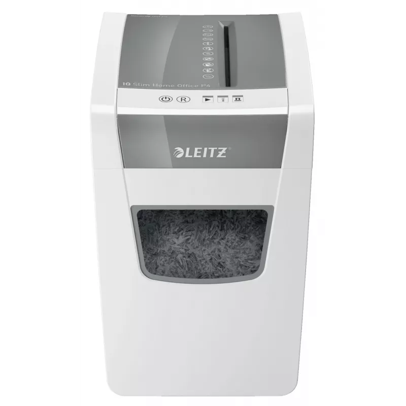 Smulkintuvas Leitz IQ Slim Home Office P4, kryžminis pjovimas, 22 cm, 4 x 28 mm, 23 l, 10 lapų, 58 dB