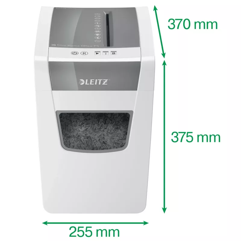 Smulkintuvas Leitz IQ Slim Home Office P4, kryžminis pjovimas, 22 cm, 4 x 28 mm, 23 l, 10 lapų, 58 dB