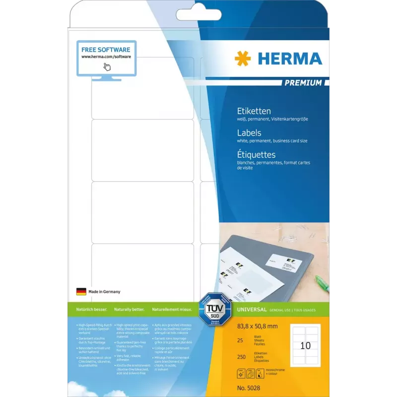 Lipnioji etiketė spausdintuvui HERMA Labels Premium A4 83,8x50,8 mm