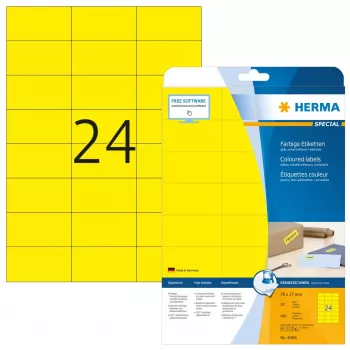 Lipnūs etikečių lapai HERMA Spalvotos etiketės A4 70x37 mm geltonos