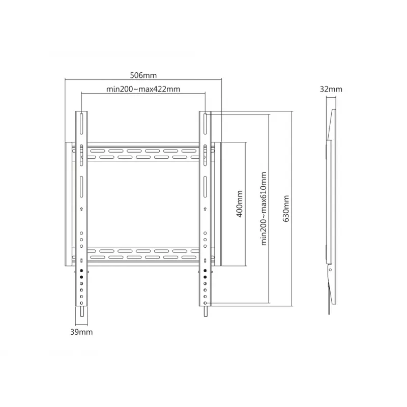 Laikiklis sieninis MULTIBRACKETS M Universal HD Portrait 60–100 colių ekranams, VESA 200x200–400x600, 100 kg, juodas