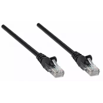 Intellinet tinklo jungiamasis kabelis, Cat5e, 10 m, juodas, CCA, U/UTP, PVC, RJ45, auksuoti kontaktai, su apsauginiu gaubteliu, su įvore, garantija visam laikui