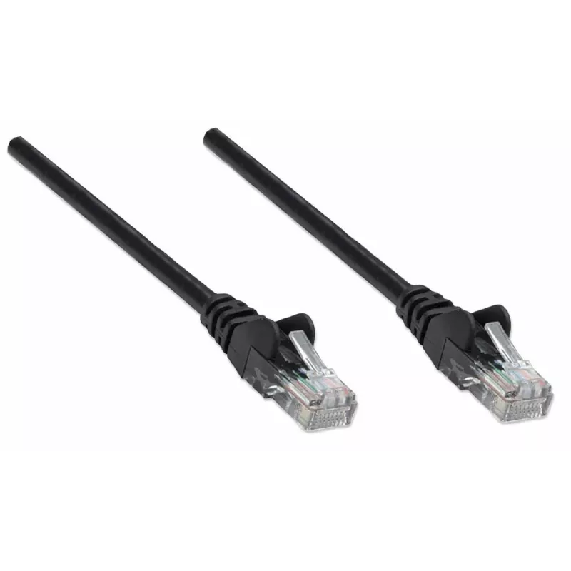 Intellinet tinklo jungiamasis kabelis, Cat5e, 10 m, juodas, CCA, U/UTP, PVC, RJ45, auksuoti kontaktai, su apsauginiu gaubteliu, su įvore, garantija visam laikui