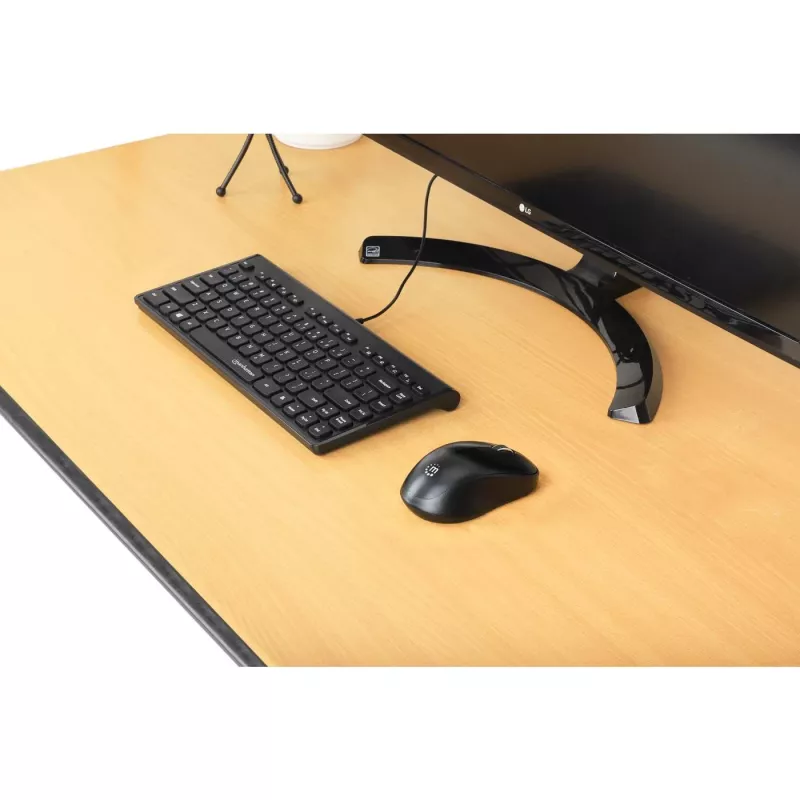 Manhattan Slim Wired USB Mini Keyboard, 12 multimedijos/funkcijų klavišai, įmontuotas 1,5 m USB-A laidas, kompaktiškas, žemo profilio formatas, skirtas PC ir nešiojamam kompiuteriui, juoda