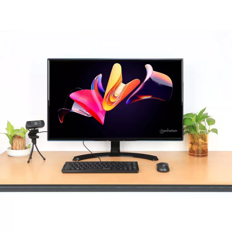 Manhattan Slim Wired USB Mini Keyboard, 12 multimedijos/funkcijų klavišai, įmontuotas 1,5 m USB-A laidas, kompaktiškas, žemo profilio formatas, skirtas PC ir nešiojamam kompiuteriui, juoda