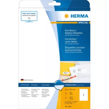 Lipnūs etikečių lapai HERMA A4 210x297 mm 25 vnt.