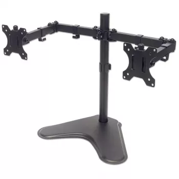 Manhattan Dual Desk Mount dvigubas monitorių stovas (Full Motion), laisvai pastatomas, ekranams 10-27 inch, VESA 75x75 ir 100x100mm, max 8kg (kiekvienam), juodas