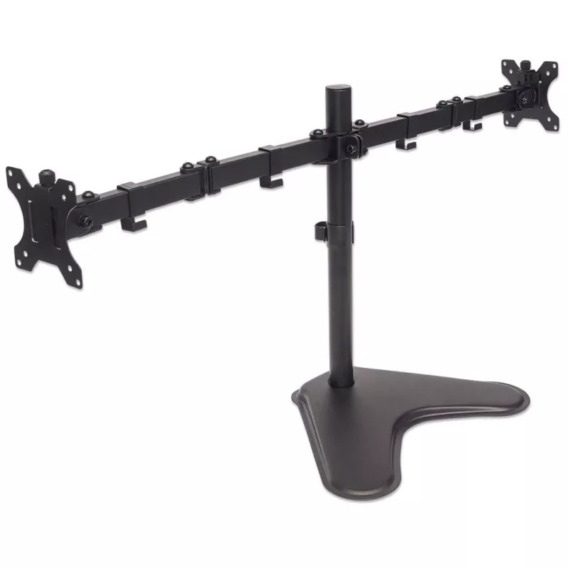 Manhattan Dual Desk Mount dvigubas monitorių stovas (Full Motion), laisvai pastatomas, ekranams 10-27 inch, VESA 75x75 ir 100x100mm, max 8kg (kiekvienam), juodas