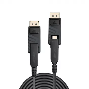 Lindy 100 m šviesolaidinis hibridinis Mini DisplayPort 1.4 kabelis su nuimamomis DP jungtimis