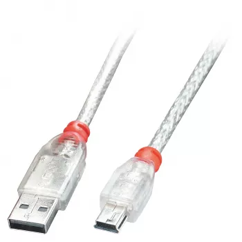 Lindy 5m USB 2.0 laidas - A tipo į Mini-B, permatomas