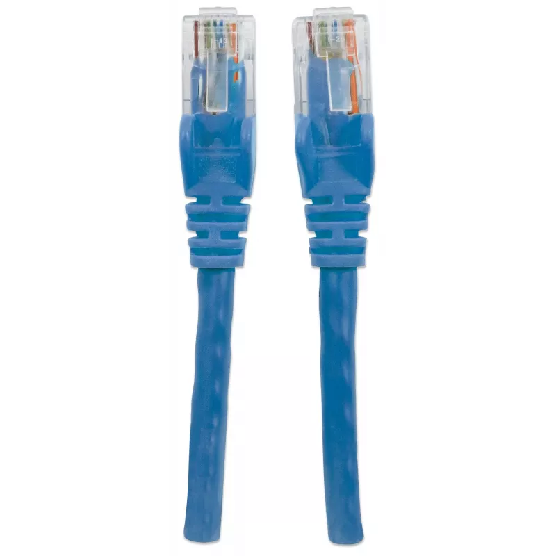 Intellinet tinklo jungiamasis laidas, Cat6A, 7,5 m, mėlynas, varinis, S/FTP, LSOH / LSZH, PVC, RJ45, auksu dengti kontaktai, su apsauga nuo užkliuvimo, su gaubtuku, viso gyvenimo garantija
