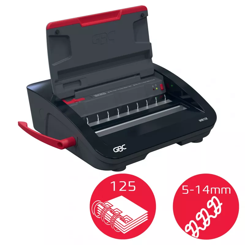 GBC WireBind® WB15E elektrinė rišimo mašina, vielinis rišimas, elektrinė, 125 lapų, juoda, raudona