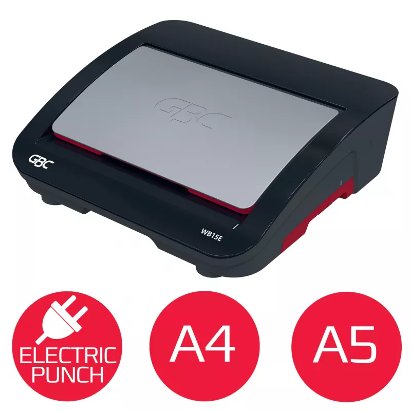 GBC WireBind® WB15E elektrinė rišimo mašina, vielinis rišimas, elektrinė, 125 lapų, juoda, raudona