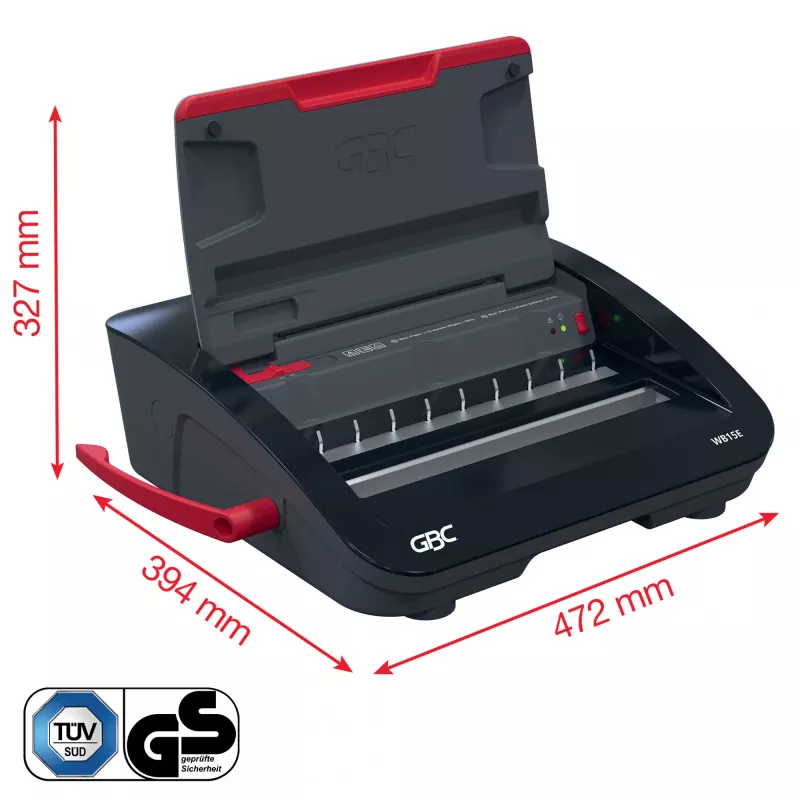 GBC WireBind® WB15E elektrinė rišimo mašina, vielinis rišimas, elektrinė, 125 lapų, juoda, raudona