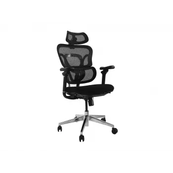 Ergonominė biuro kėdė EQUIP 651053 su galvos atrama ir porankiais, tinklinis atlošas, paminkštinta sėdynė, reguliuojamas aukštis 117–135 cm, plotis 660 mm, juoda