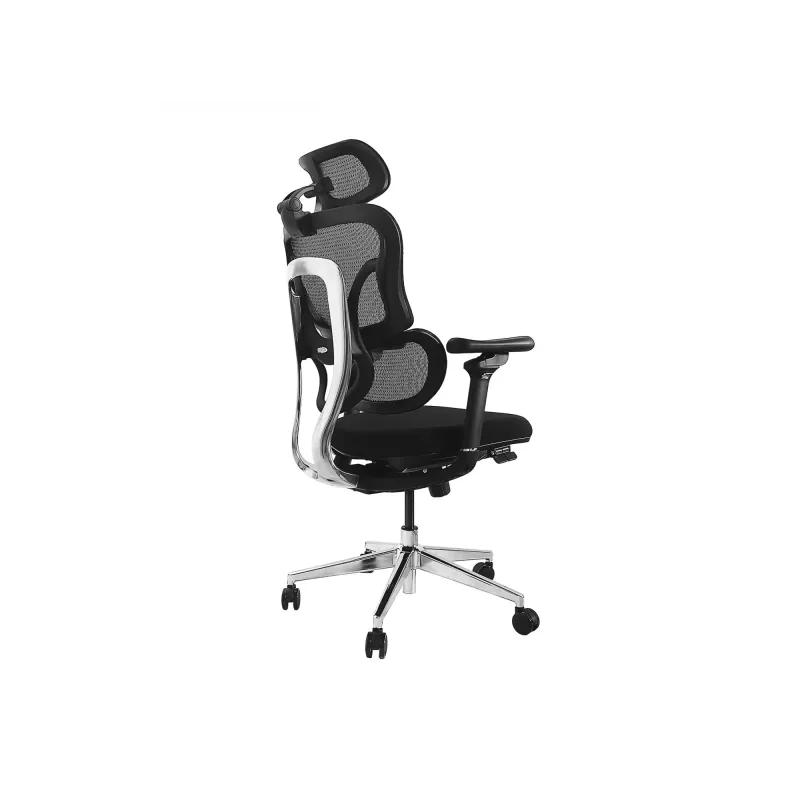 Ergonominė biuro kėdė EQUIP 651053 su galvos atrama ir porankiais, tinklinis atlošas, paminkštinta sėdynė, reguliuojamas aukštis 117–135 cm, plotis 660 mm, juoda