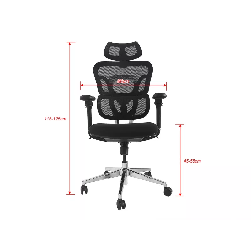 Ergonominė biuro kėdė EQUIP 651053 su galvos atrama ir porankiais, tinklinis atlošas, paminkštinta sėdynė, reguliuojamas aukštis 117–135 cm, plotis 660 mm, juoda