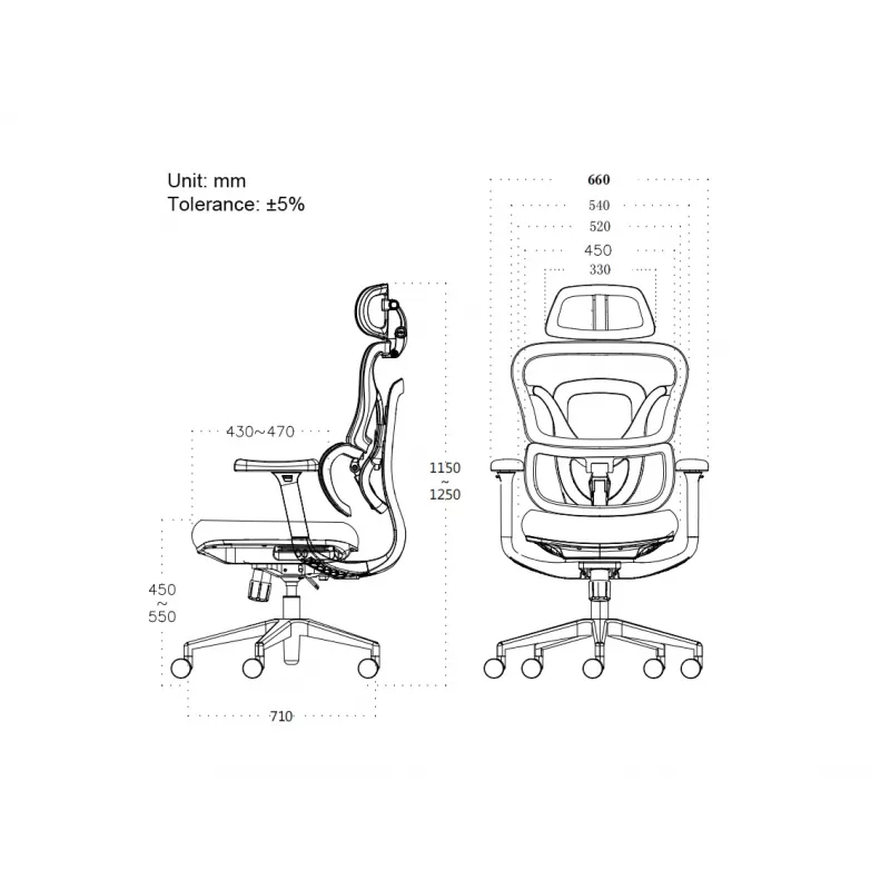 Ergonominė biuro kėdė EQUIP 651053 su galvos atrama ir porankiais, tinklinis atlošas, paminkštinta sėdynė, reguliuojamas aukštis 117–135 cm, plotis 660 mm, juoda