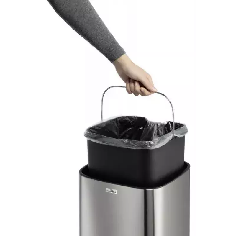 Durable TOUCH 21L stačiakampis nerūdijančio plieno šiukšlių konteineris su jutikliu, juodas sidabrinis