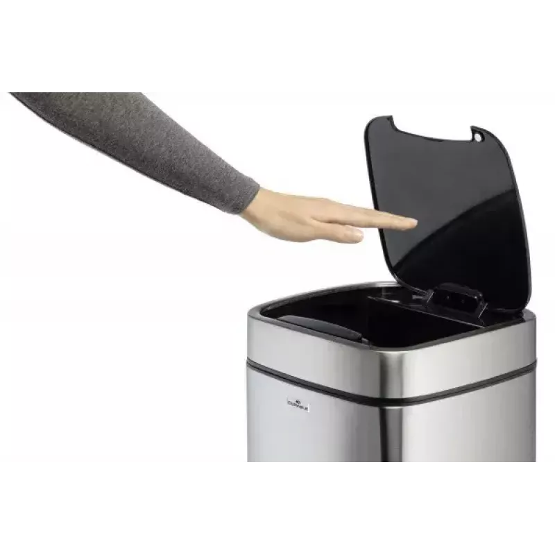 Durable TOUCH 21L stačiakampis nerūdijančio plieno šiukšlių konteineris su jutikliu, juodas sidabrinis