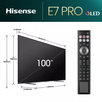 Hisense 100E77NQ PRO 254 cm (100 col.) 4K Ultra HD išmanusis televizorius QLED, Wi-Fi, juodas, 500 cd/m²
