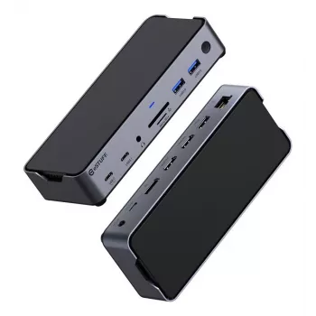 eSTUFF GLB232006 USB-C dokų stotelė 3×USB-C 3.2 Gen 1 aliuminis juoda