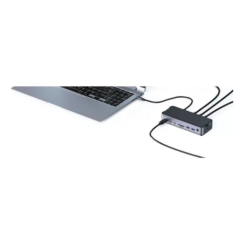 eSTUFF GLB232006 USB-C dokų stotelė 3×USB-C 3.2 Gen 1 aliuminis juoda