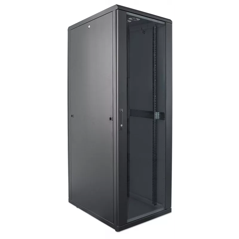 Intellinet 19 colių tinklo spinta – laisvai pastatoma, 32U, 600x600 mm (plotis x gylis), juoda, plokščios pakuotės, maks. 1500 kg, kelių taškų durų spyna, po vieną spyną kiekviename šoniniame skydelyje, naudingas gylis 123–373 mm, IP20, stovas, plienas