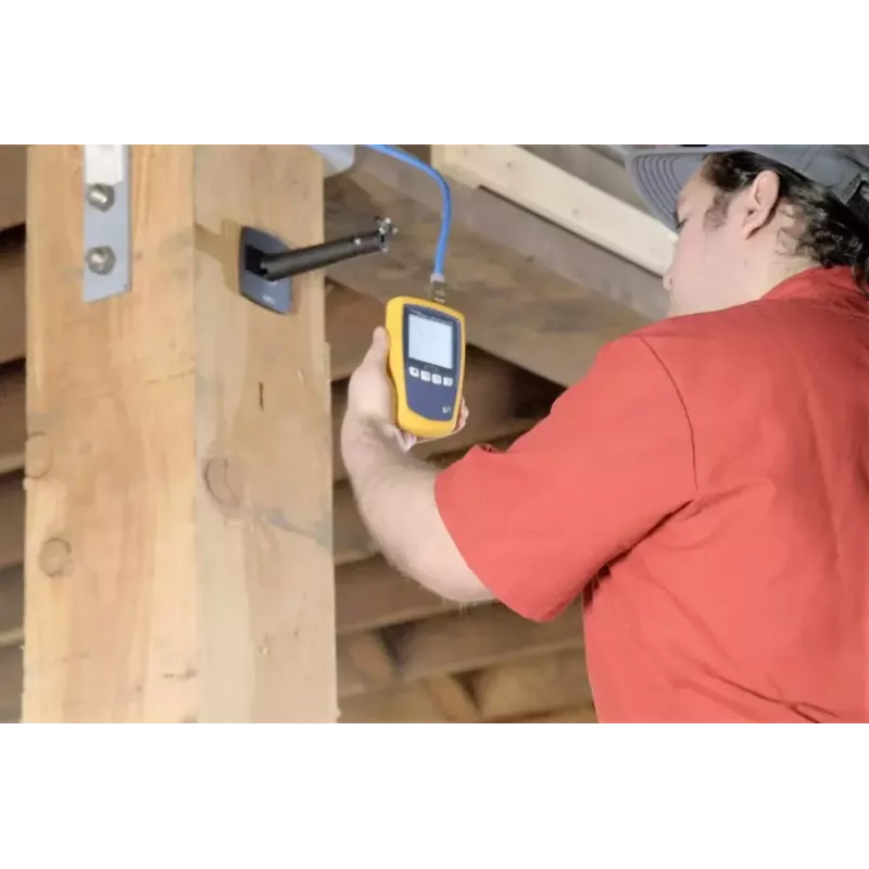 PoE testeris Fluke MicroScanner PoE juoda mėlyna geltona RJ-45 RJ-11