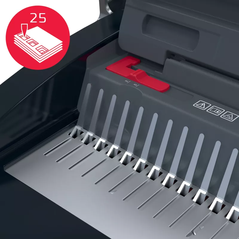 GBC CombBind® CB25 Rankinė įrišimo mašina, kombinuota, 25 lapų perforavimas, 390 lapų įrišimas, juoda/raudona