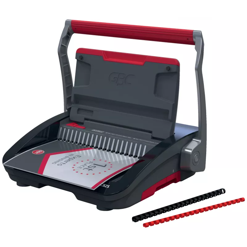 GBC CombBind® CB25 Rankinė įrišimo mašina, kombinuota, 25 lapų perforavimas, 390 lapų įrišimas, juoda/raudona