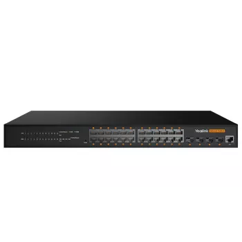 Valdomas L2+ Gigabit Ethernet jungiklis Yealink RCH240 — 24× RJ-45 (10/100/1000), PoE, 56 Gbit/s, montuojamas į stelažą