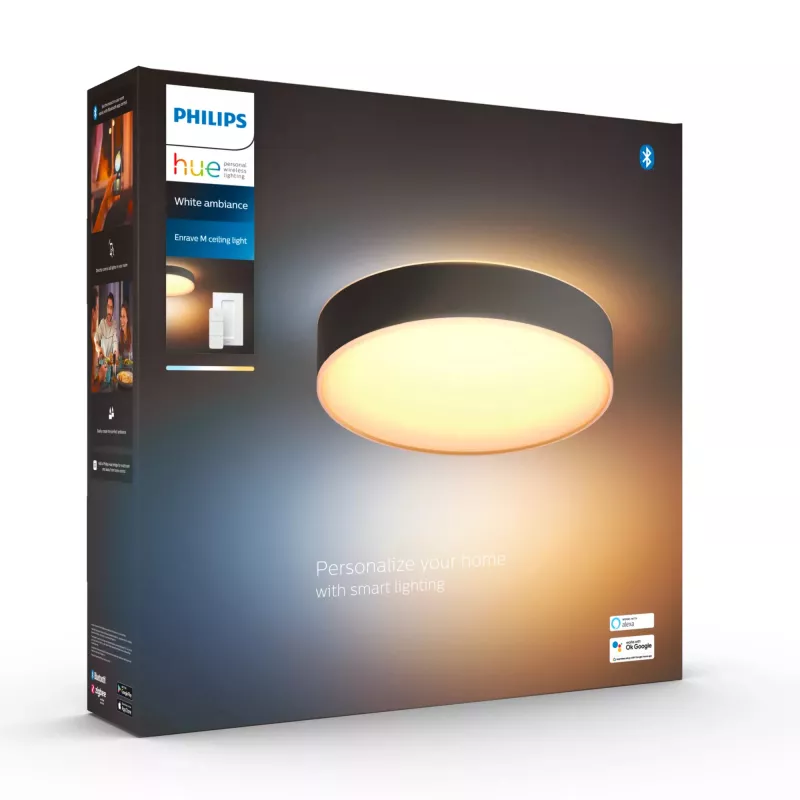Philips Hue White ambience Enrave vidutinis lubinis šviestuvas, išmanusis lubinis šviestuvas, Bluetooth, juodas, LED, metalas, nekeičiama lemputė
