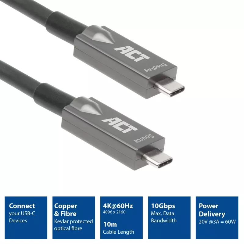 ACT USB-C 3.2 Gen2 aktyvus optinis kabelis 7,5 m USB 3.2 Gen 2 10 Gbit/s