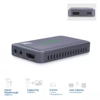 ACT USB-C vaizdo fiksavimo kortelė, HDMI 4K@60Hz perdavimas, 4K@30Hz fiksavimas