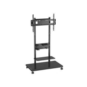 Mobilus televizoriaus stovas EQUIP 50–90 colių su pegboard lentyna, VESA 200x200–600x400, 60 kg, juodas