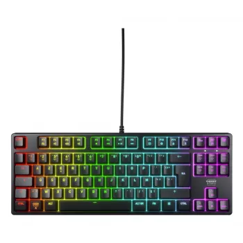 Mechaninė žaidimų klaviatūra CHERRY XTRFY K4V2 RGB – Tenkeyless 80–87%, AZERTY prancūziška, USB, RGB foninis apšvietimas, 68 klavišai, 2 m laidas, juoda