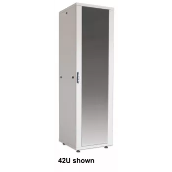Intellinet 19 inch tinklo spinta – laisvai pastatoma (Basic), 42U, 600x800 mm (plotis × gylis), pilka, plokščioje dėžėje, maks. 600 kg, vieno taško durų spyna, po vieną spyną šoninėms plokštėms, naudingas gylis 123–573 mm, stelažas, IP20, plienas