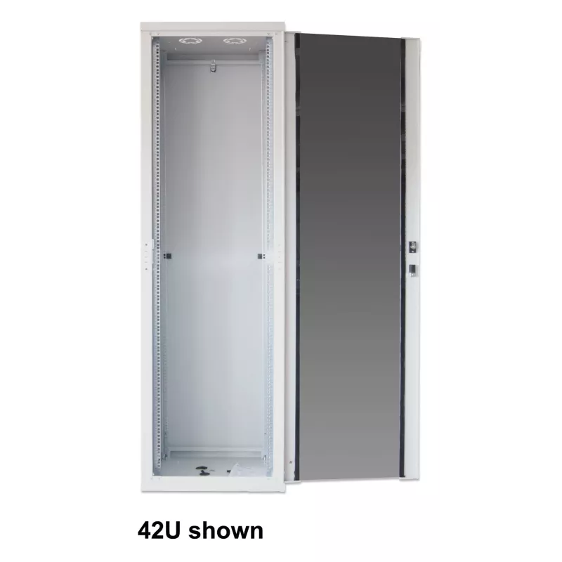 Intellinet 19 inch tinklo spinta – laisvai pastatoma (Basic), 42U, 600x800 mm (plotis × gylis), pilka, plokščioje dėžėje, maks. 600 kg, vieno taško durų spyna, po vieną spyną šoninėms plokštėms, naudingas gylis 123–573 mm, stelažas, IP20, plienas