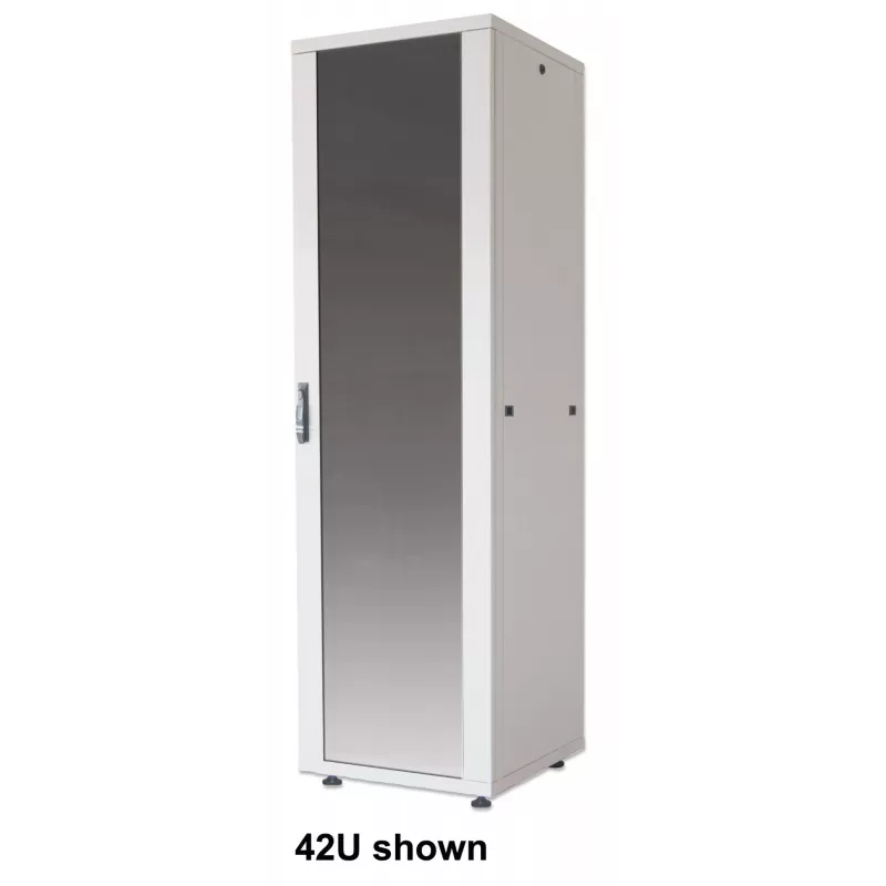 Intellinet 19 inch tinklo spinta – laisvai pastatoma (Basic), 42U, 600x800 mm (plotis × gylis), pilka, plokščioje dėžėje, maks. 600 kg, vieno taško durų spyna, po vieną spyną šoninėms plokštėms, naudingas gylis 123–573 mm, stelažas, IP20, plienas