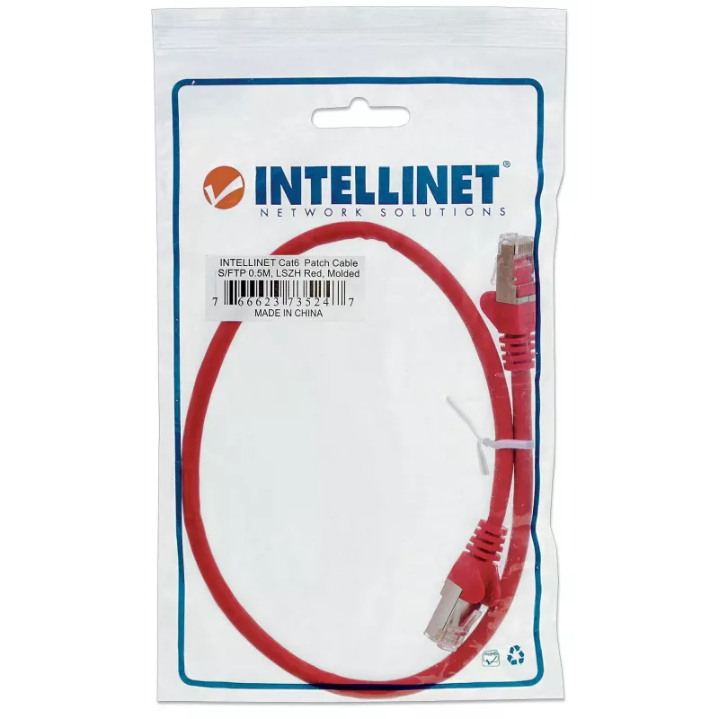Intellinet tinklo jungiamasis laidas, Cat5e, 15m, Raudonas, CCA, SF/UTP, PVC, RJ45, Auksuoti kontaktai, Su apsauginiu gaubteliu, Su įvore, Viso gyvenimo garantija
