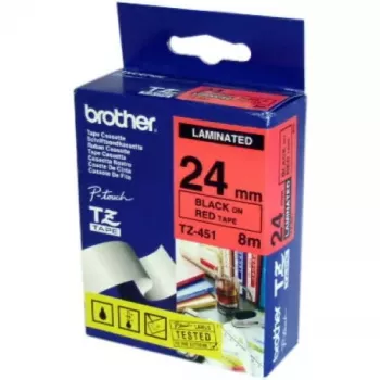 Juosta etikečių Brother TZ-451, TZ terminė perdavimo, 24 mm x 8 m, juoda ant raudonos