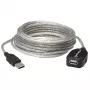 Manhattan USB-A aktyvus ilginimo kabelis, 5 m, vyriškas/moteriškas, peršviečiamas sidabrinis, 480 Mbps (USB 2.0), su kartotuvu