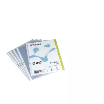 Rexel reljefiniai A4 viršutinio atidarymo kišeniniai aplankai skaidrūs (50 vnt.), 210 x 297 mm (A4), permatomi, polipropilenas (PP), portretinė orientacija