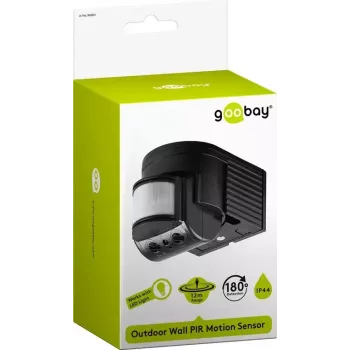 PIR judesio detektorius Goobay Black 96001, sieninis, 180°, 12 m, IP44