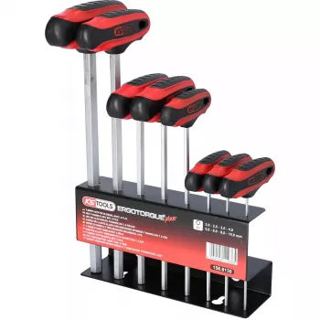 Šešiabriaunių raktų T formos rankena rinkinys KS Tools 158.8130 — 8 vnt., trumpa rankena, bendras svoris 1,08 kg